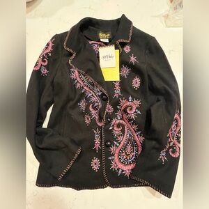New Bob Mackie Wearable Art Embroidered Wool Jacket M